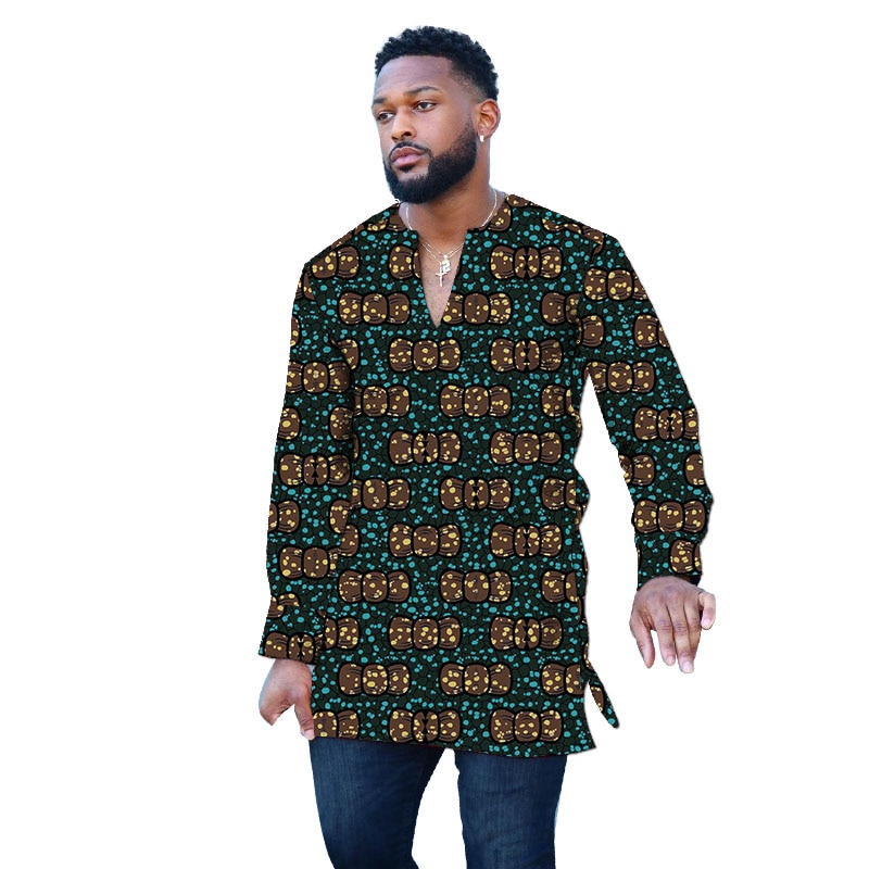 아프리카 v넥 셔츠, 남성용 패치워크 상의, 남성 컬러풀한 왁스 프린트, 이슬람 패션, 웨딩 신랑 복장